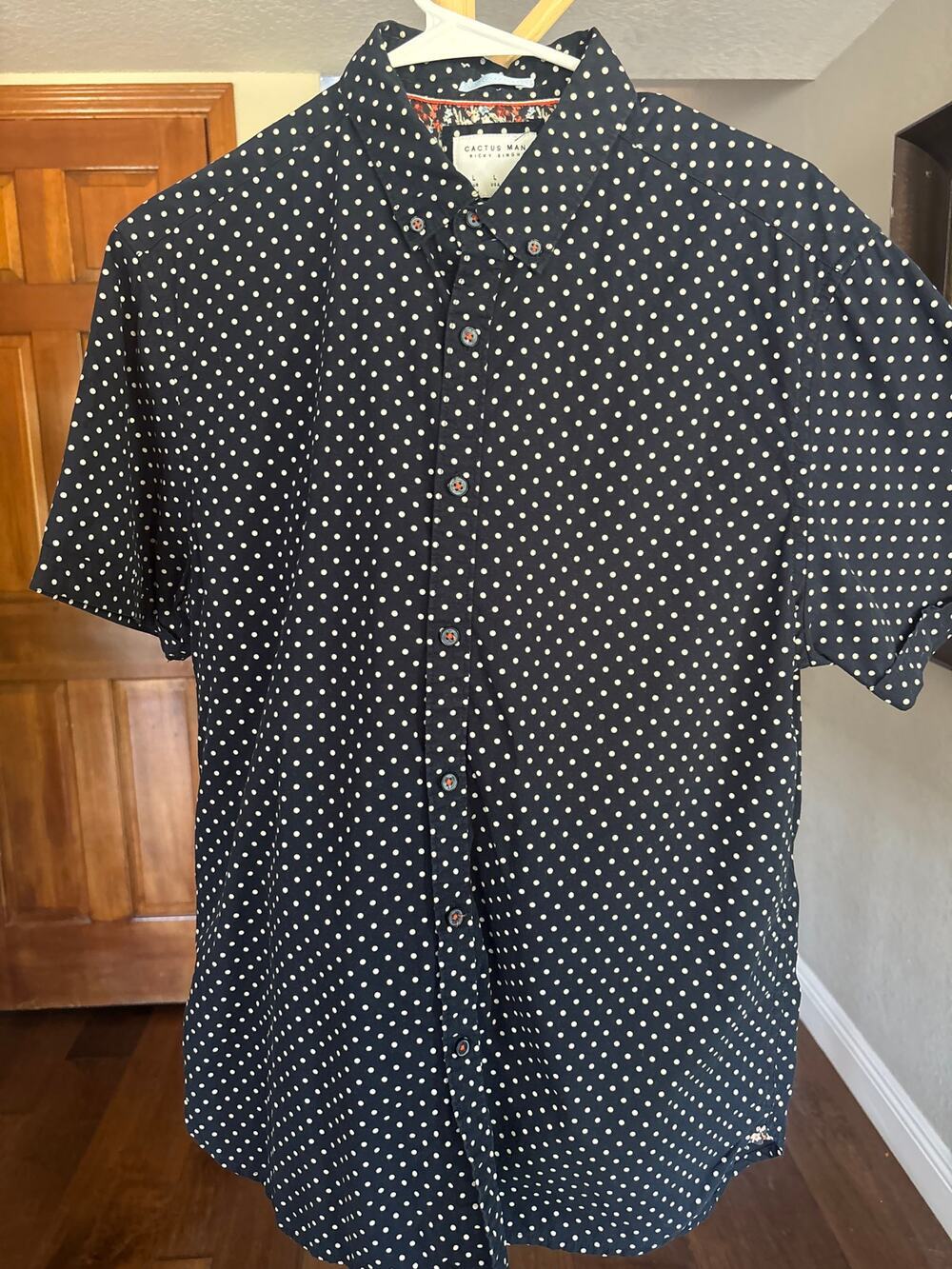 Cactus Man Ricky Singh Navy Polka Dot Slim Fit Button Down Shirt Mens L Cotton